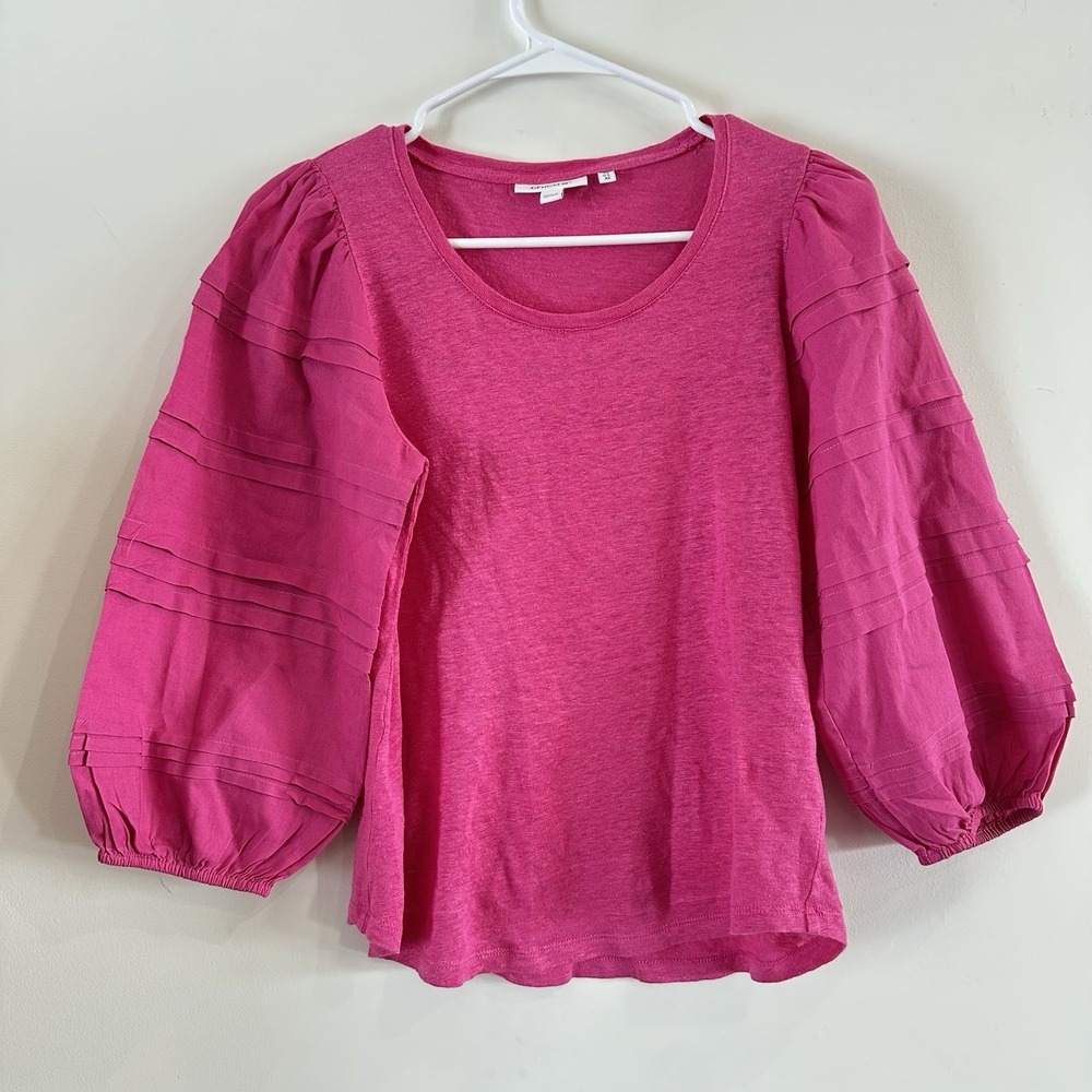 Women's Chicos Hot Pink Linen‎ Cotton Puff Sleeve Blouse Spring Dressy XS 00